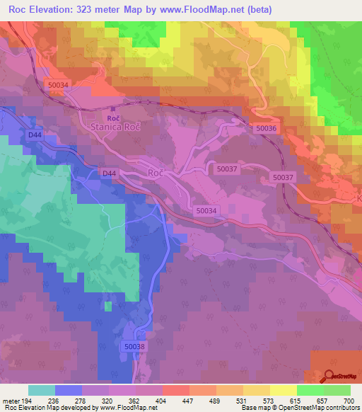 Roc,Croatia Elevation Map