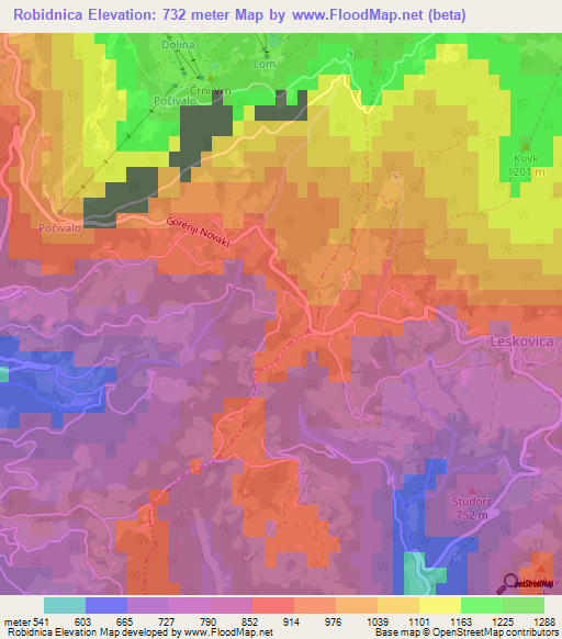 Robidnica,Slovenia Elevation Map