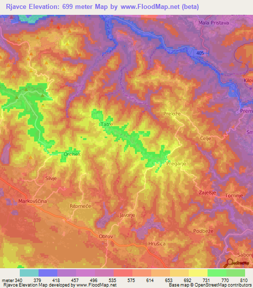 Rjavce,Slovenia Elevation Map