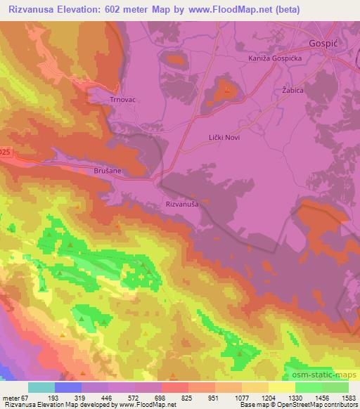 Rizvanusa,Croatia Elevation Map