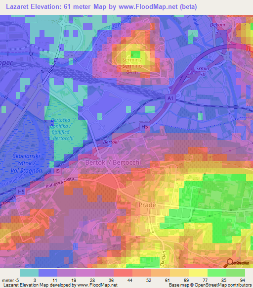 Lazaret,Slovenia Elevation Map