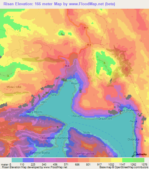 Risan,Montenegro Elevation Map