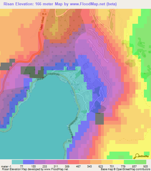 Risan,Montenegro Elevation Map