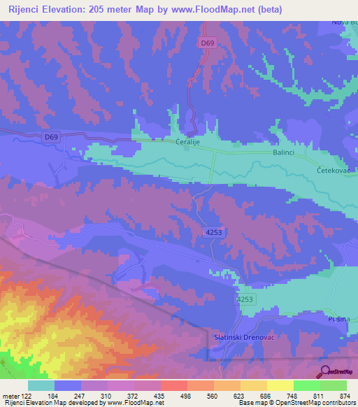 Rijenci,Croatia Elevation Map