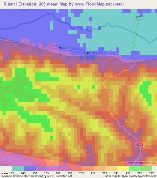 Rijenci,Croatia Elevation Map