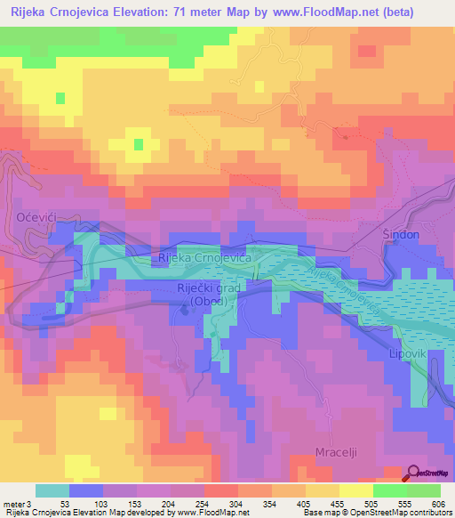 Rijeka Crnojevica,Montenegro Elevation Map