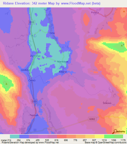 Ridane,Croatia Elevation Map