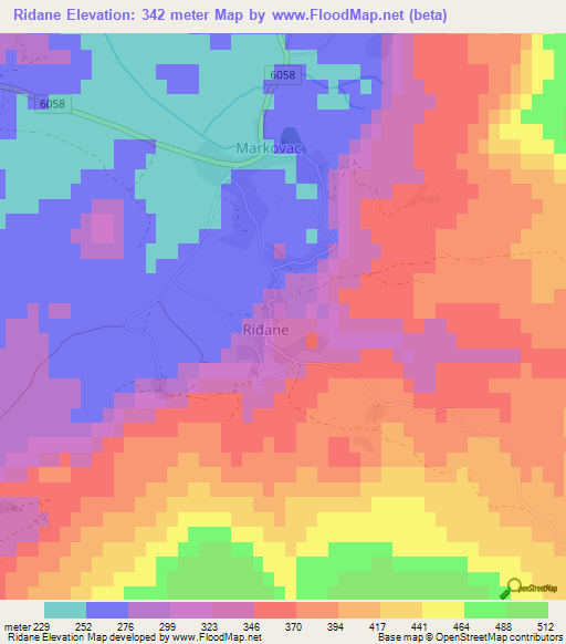 Ridane,Croatia Elevation Map