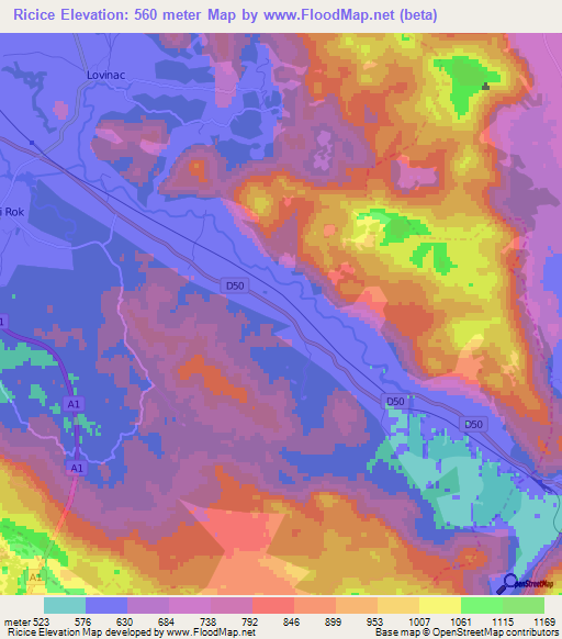 Ricice,Croatia Elevation Map