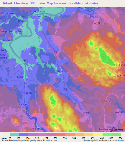 Ribnik,Croatia Elevation Map