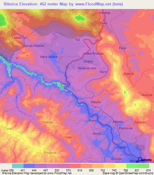 Ribnica,Slovenia Elevation Map