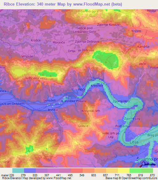 Ribce,Slovenia Elevation Map