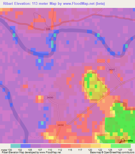 Ribari,Croatia Elevation Map