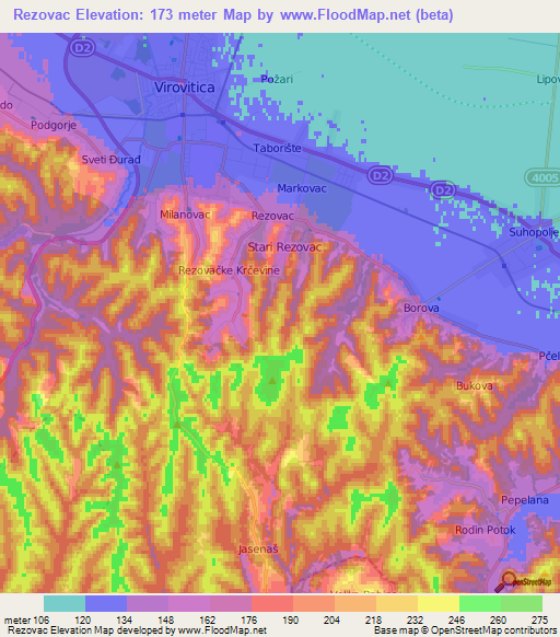 Rezovac,Croatia Elevation Map