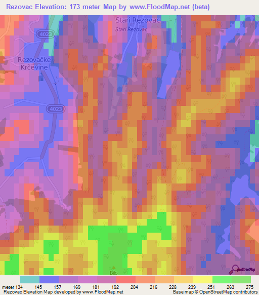 Rezovac,Croatia Elevation Map