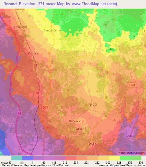 Rezanci,Croatia Elevation Map