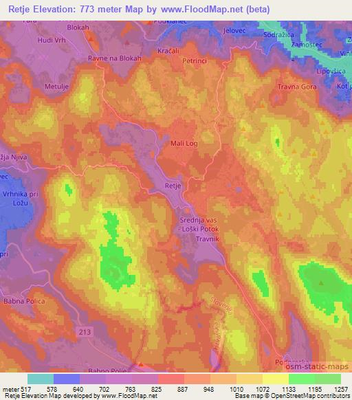 Retje,Slovenia Elevation Map