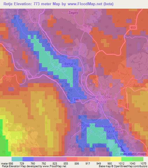 Retje,Slovenia Elevation Map