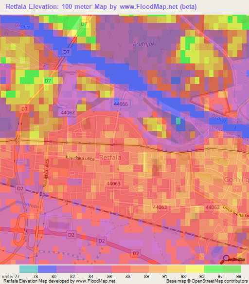 Retfala,Croatia Elevation Map