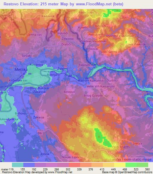 Restovo,Croatia Elevation Map