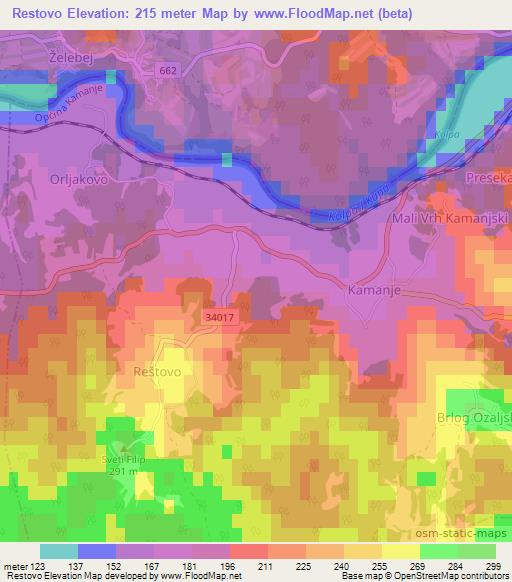 Restovo,Croatia Elevation Map