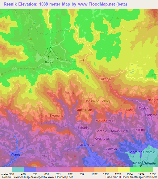 Resnik,Slovenia Elevation Map