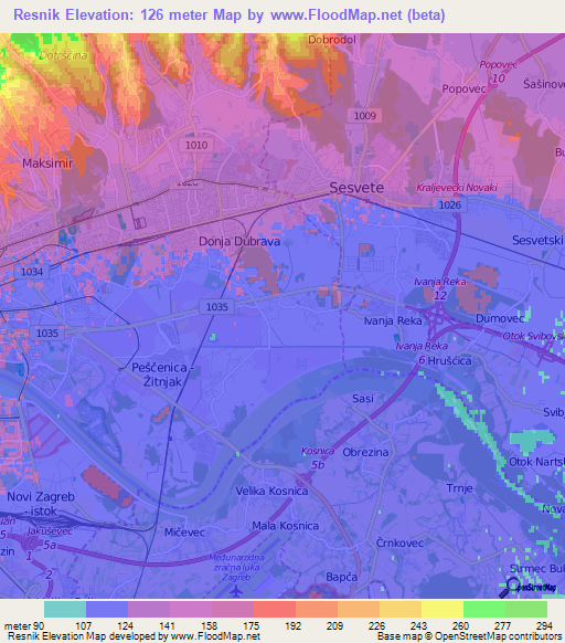 Resnik,Croatia Elevation Map