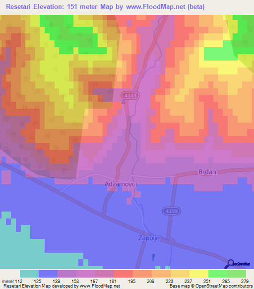 Resetari,Croatia Elevation Map