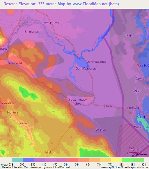 Resetar,Croatia Elevation Map