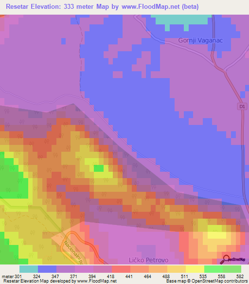 Resetar,Croatia Elevation Map