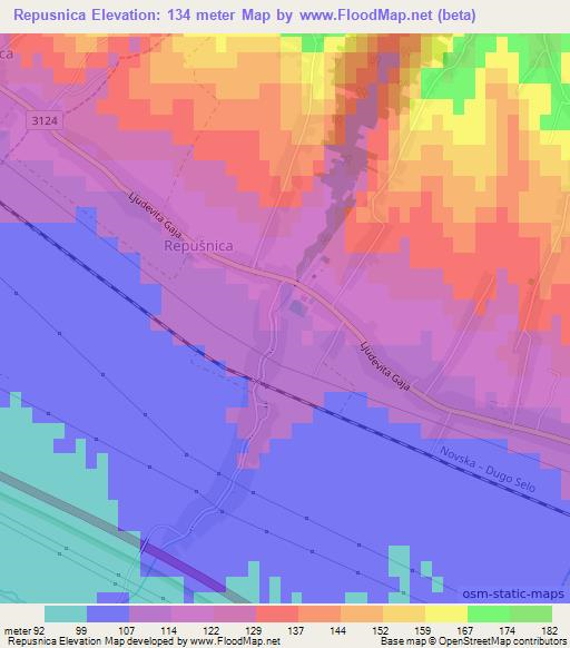 Repusnica,Croatia Elevation Map