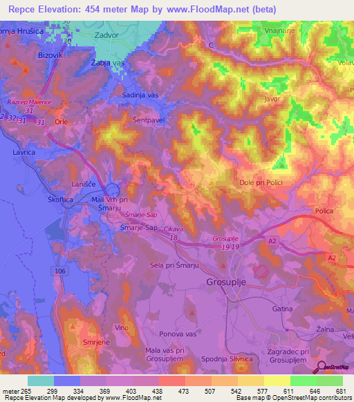 Repce,Slovenia Elevation Map