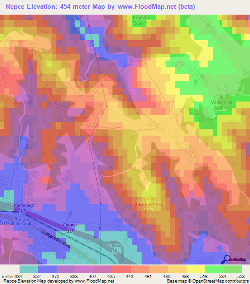 Repce,Slovenia Elevation Map