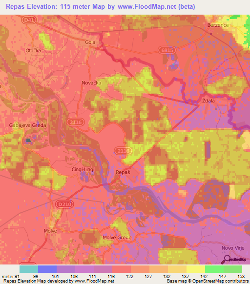 Repas,Croatia Elevation Map