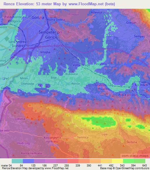 Rence,Slovenia Elevation Map