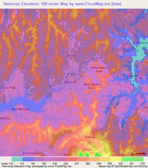 Removac,Croatia Elevation Map