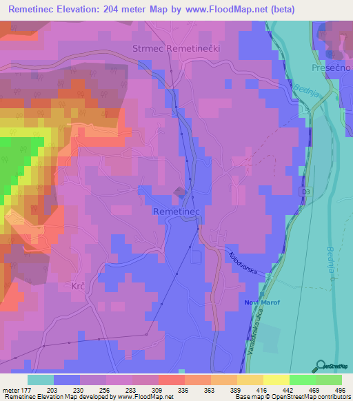 Remetinec,Croatia Elevation Map