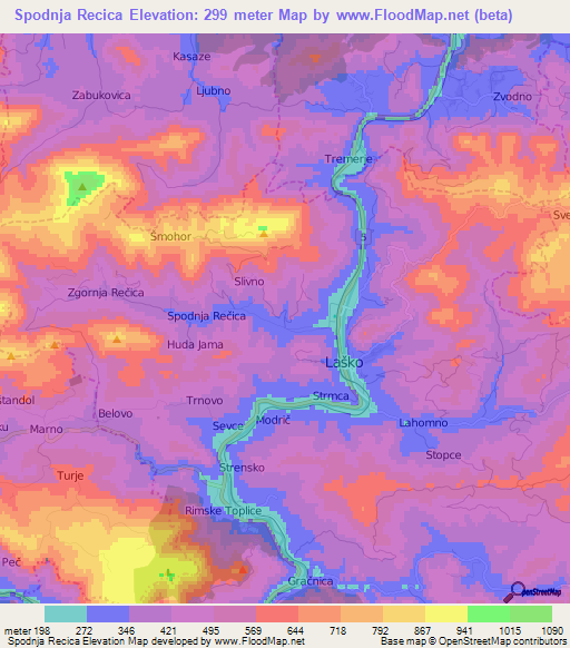 Spodnja Recica,Slovenia Elevation Map