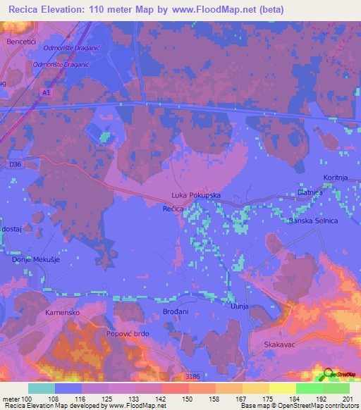 Recica,Croatia Elevation Map