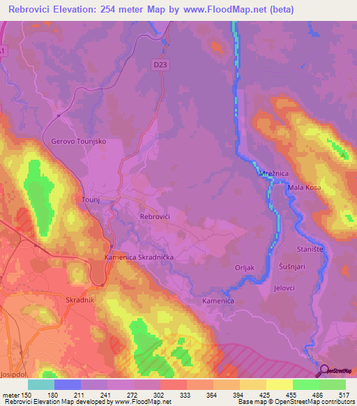 Rebrovici,Croatia Elevation Map