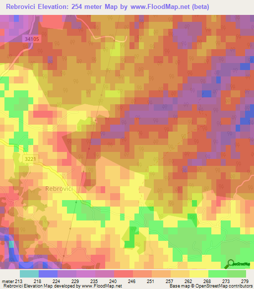 Rebrovici,Croatia Elevation Map