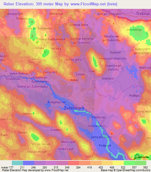 Reber,Slovenia Elevation Map