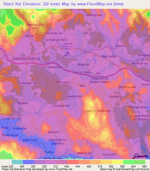 Rdeci Kal,Slovenia Elevation Map