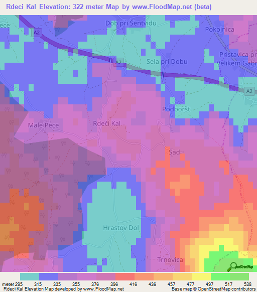 Rdeci Kal,Slovenia Elevation Map