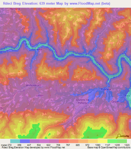 Rdeci Breg,Slovenia Elevation Map