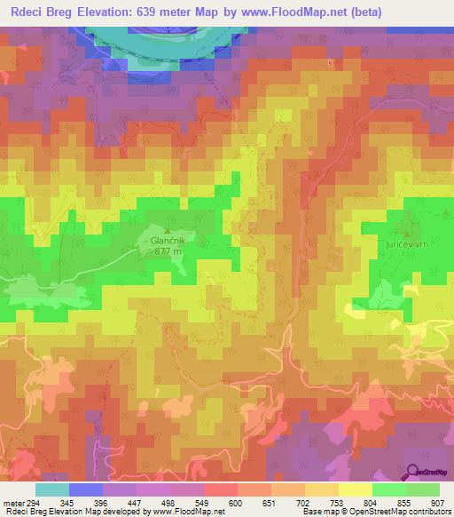 Rdeci Breg,Slovenia Elevation Map