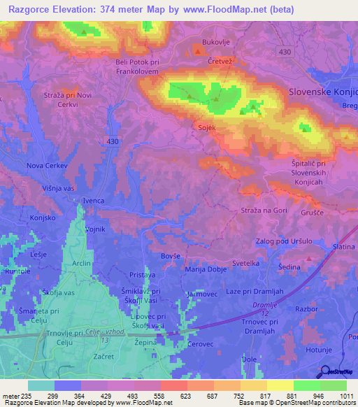 Razgorce,Slovenia Elevation Map