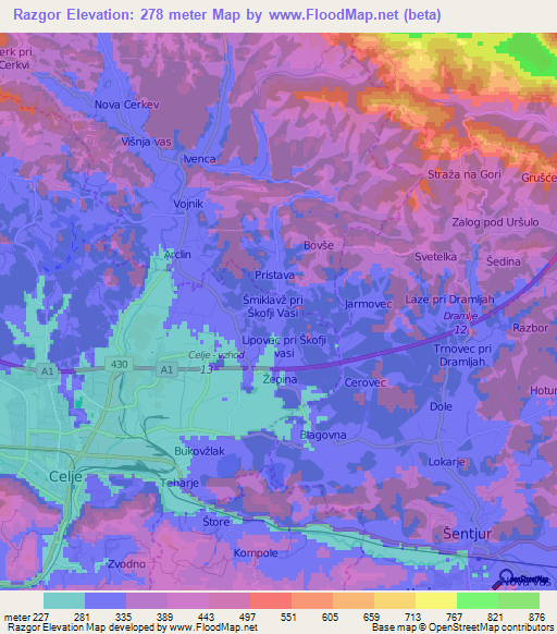 Razgor,Slovenia Elevation Map