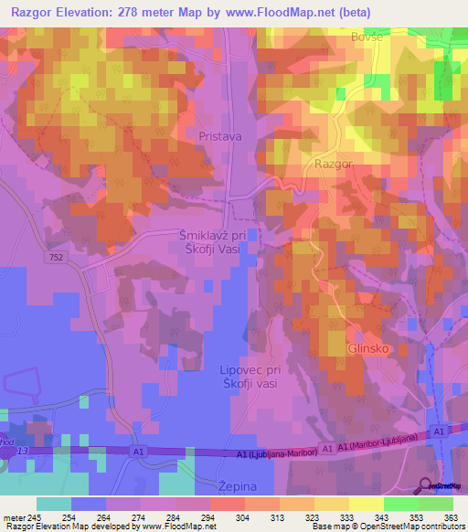 Razgor,Slovenia Elevation Map