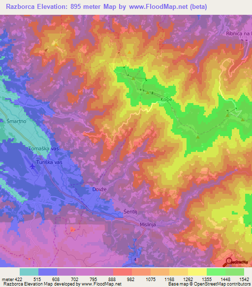 Razborca,Slovenia Elevation Map